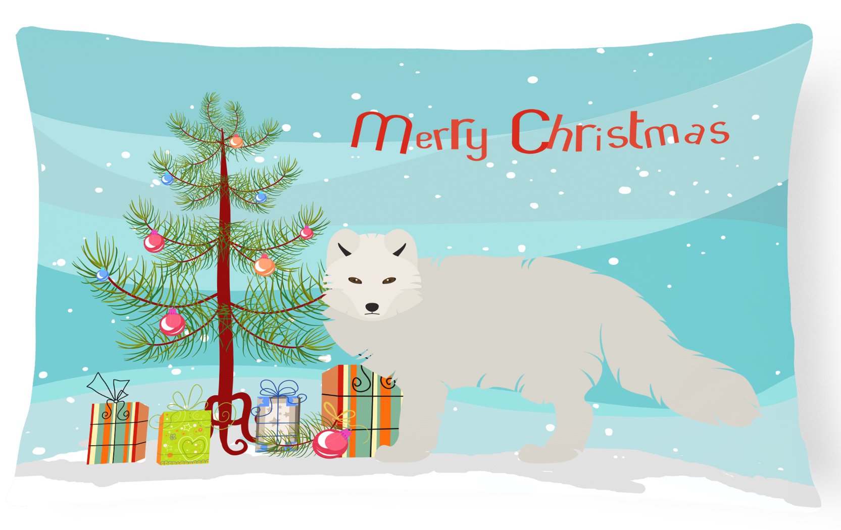 White Arctic Fox Christmas Decorative Throw Pillow 12x16 Indoor Outdoor Accent Cushion, Fabric Cover with Insert for Sofa, Bed, Porch & Living Room