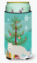 White Arctic Fox Christmas Tall Boy Hugger Can Cooler Sleeve Machine Washable Drink Collapsible Insulator Beverage Insulated Holder