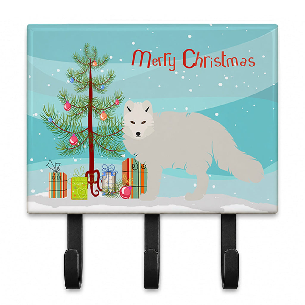 White Arctic Fox Christmas Leash or Key Holder Wall Hooks, Coat Rack Wall Mount, for Hanging Keys, Towels, Aprons, Leashes