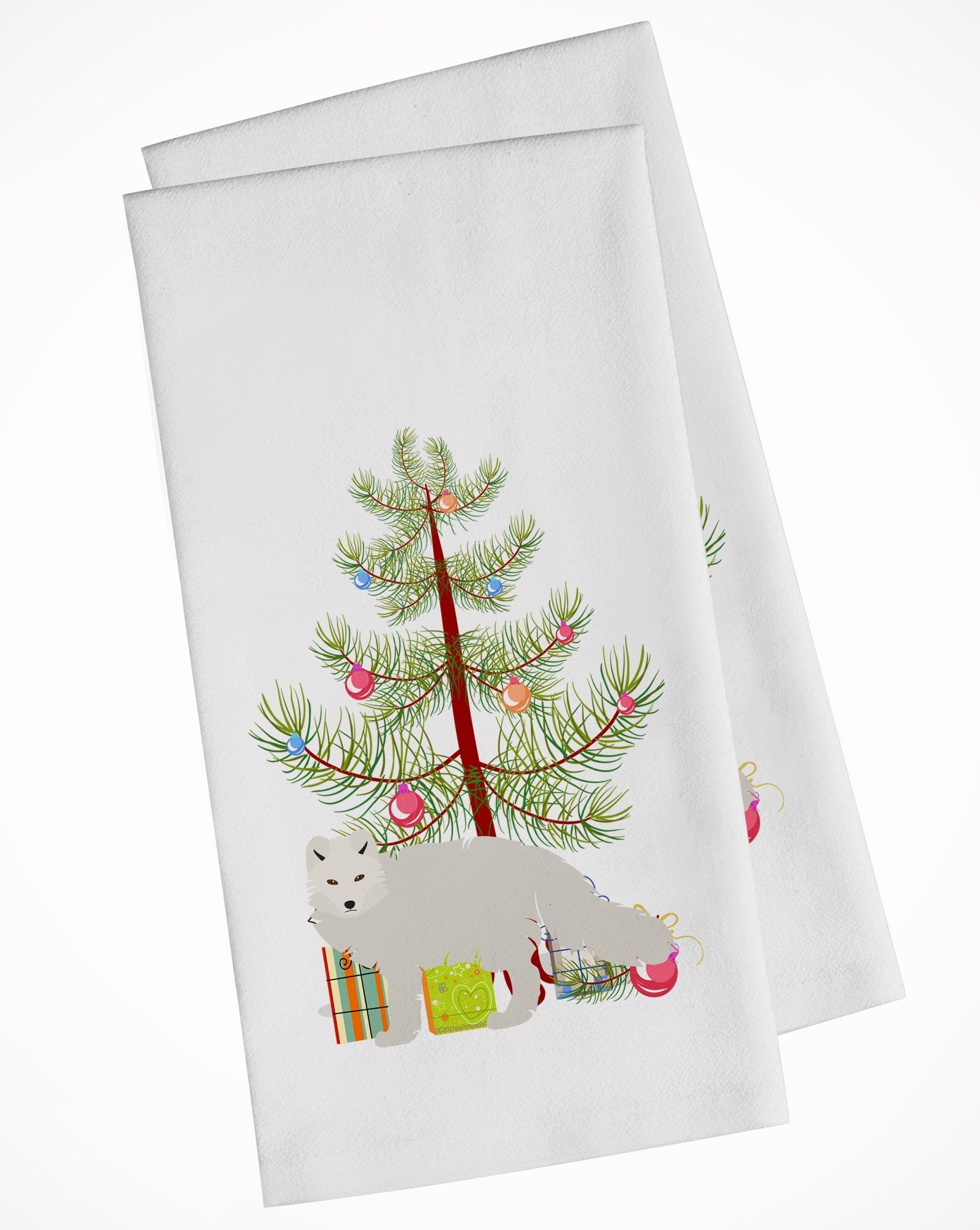 White Arctic Fox Christmas Kitchen Towel Set of 2 White Dish Towels Decorative Bathroom Hand towel for Hand, Face, Hair, Yoga, Tea, Dishcloth, 19 X 28", White