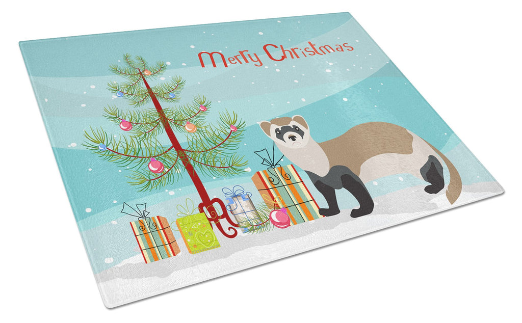 Ferret Christmas Cutting Board Tempered Glass Kitchen Cutting Surface, Heat Resistant Chopping, Non-Slip Feet, Food Prep & Serving