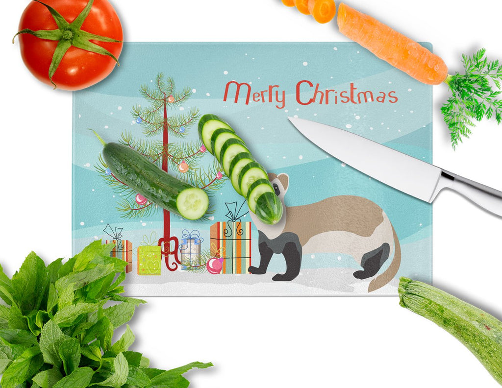 Ferret Christmas Cutting Board Tempered Glass Kitchen Cutting Surface, Heat Resistant Chopping, Non-Slip Feet, Food Prep & Serving