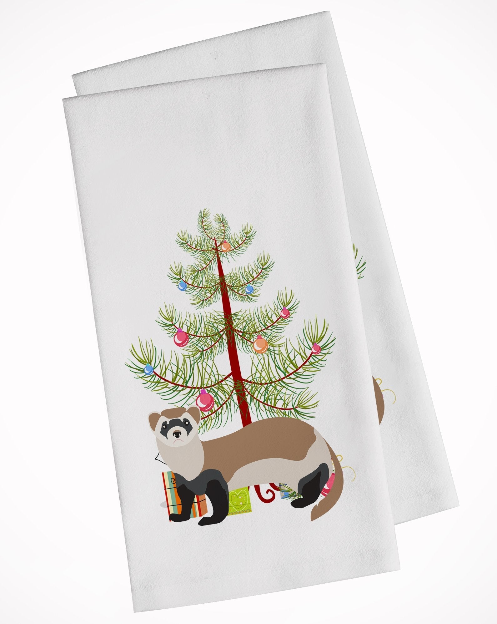 Ferret Christmas Kitchen Towel Set of 2 White Dish Towels Decorative Bathroom Hand towel for Hand, Face, Hair, Yoga, Tea, Dishcloth, 19 X 28", White