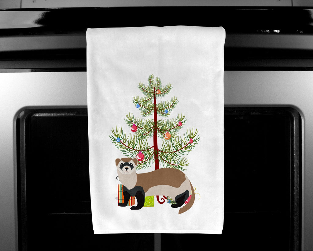 Ferret Christmas Kitchen Towel Set of 2 White Dish Towels Decorative Bathroom Hand towel for Hand, Face, Hair, Yoga, Tea, Dishcloth, 19 X 28", White