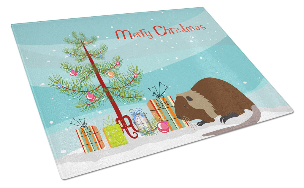 Coypu Nutria River Rat Christmas Cutting Board Tempered Glass Kitchen Cutting Surface, Heat Resistant Chopping, Non-Slip Feet, Food Prep & Serving