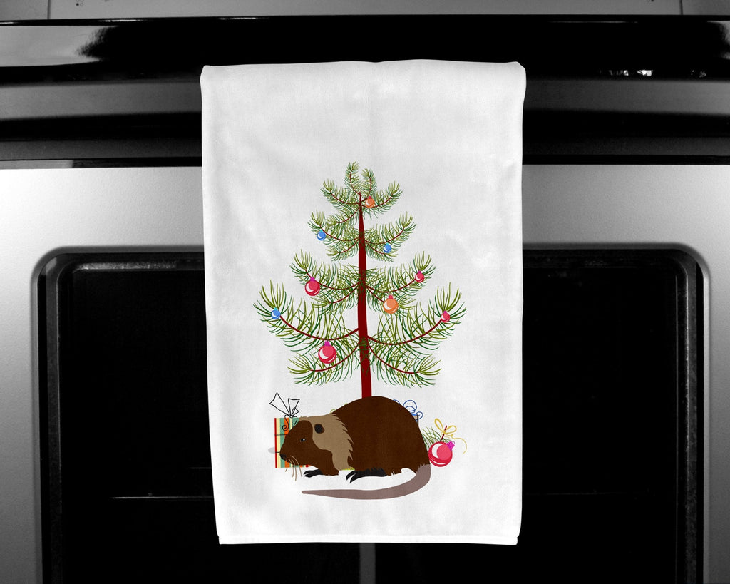 Coypu Nutria River Rat Christmas Kitchen Towel Set of 2 White Dish Towels Decorative Bathroom Hand towel for Hand, Face, Hair, Yoga, Tea, Dishcloth, 19 X 28", White