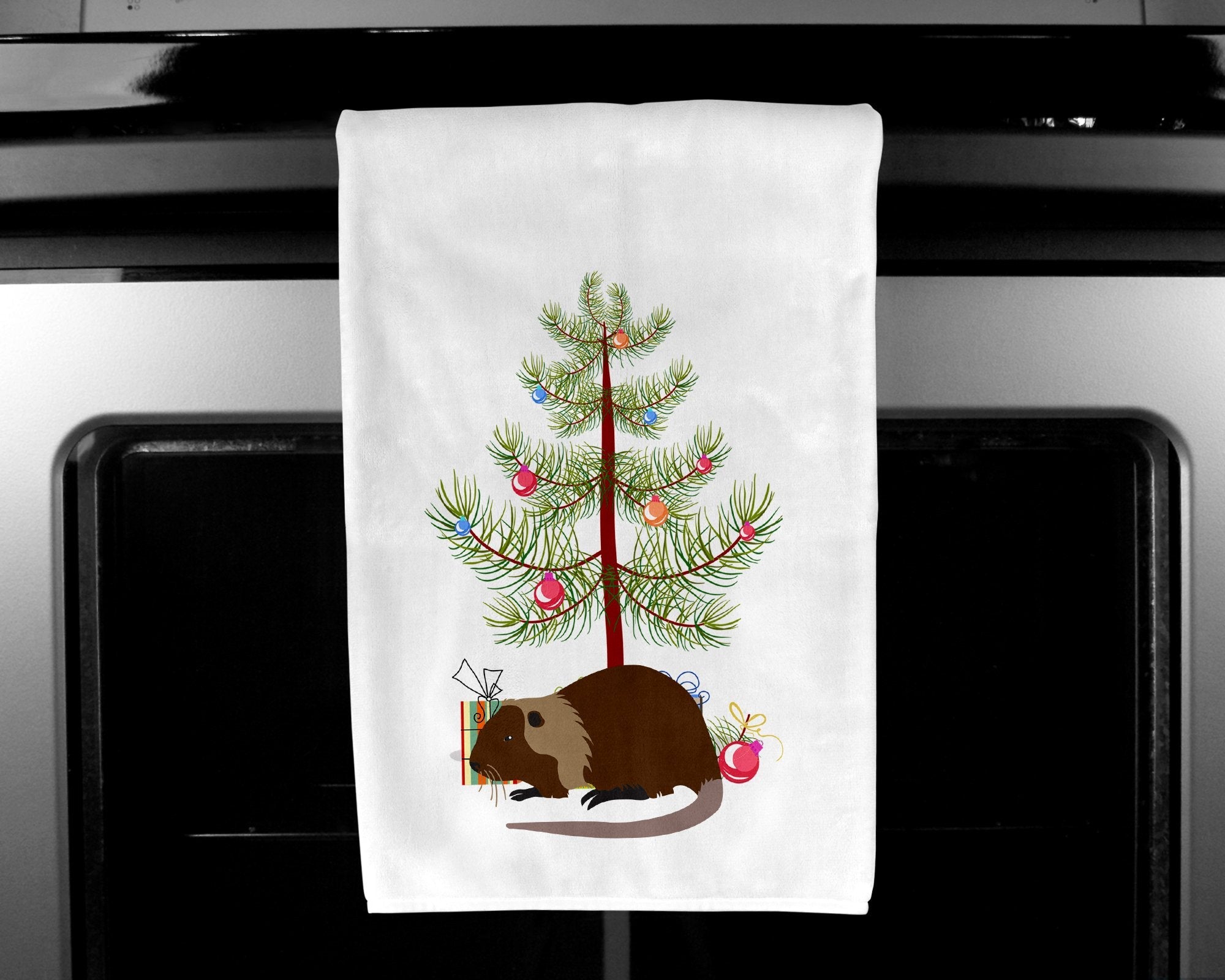 Coypu Nutria River Rat Christmas Kitchen Towel Set of 2 White Dish Towels Decorative Bathroom Hand towel for Hand, Face, Hair, Yoga, Tea, Dishcloth, 19 X 28", White