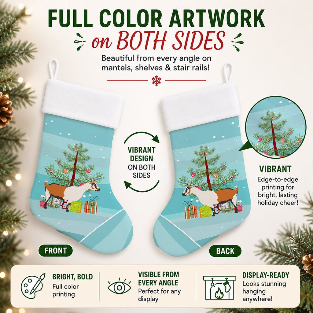 Alpine Goat Christmas Holiday Stocking Double-Sided Print, Polyester Suede,11x18, Made in USA