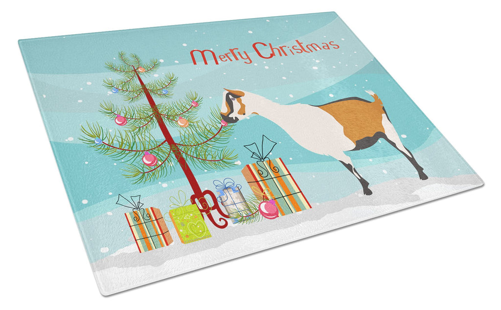 Alpine Goat Christmas Cutting Board Tempered Glass Kitchen Cutting Surface, Heat Resistant Chopping, Non-Slip Feet, Food Prep & Serving