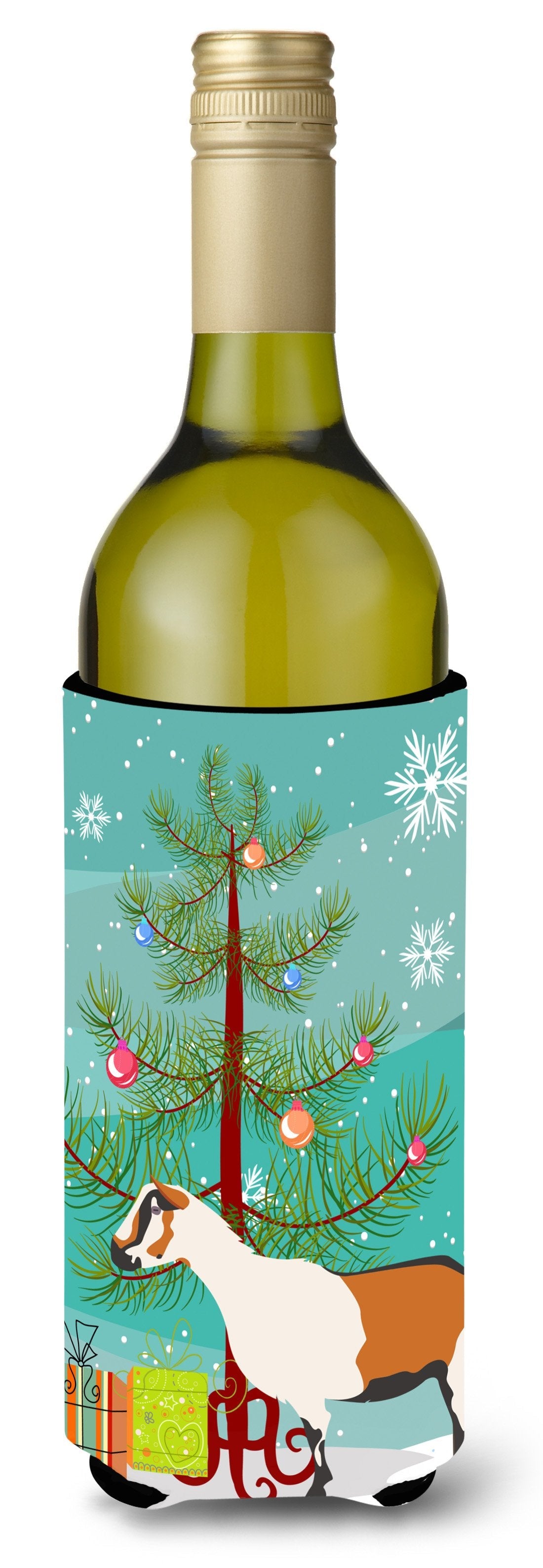 Alpine Goat Christmas Wine Bottle Hugger Gift Sleeve for Standard 750 ml Bottles, Insulated Reusable Also Fits Mini Shot & Pint Bottles
