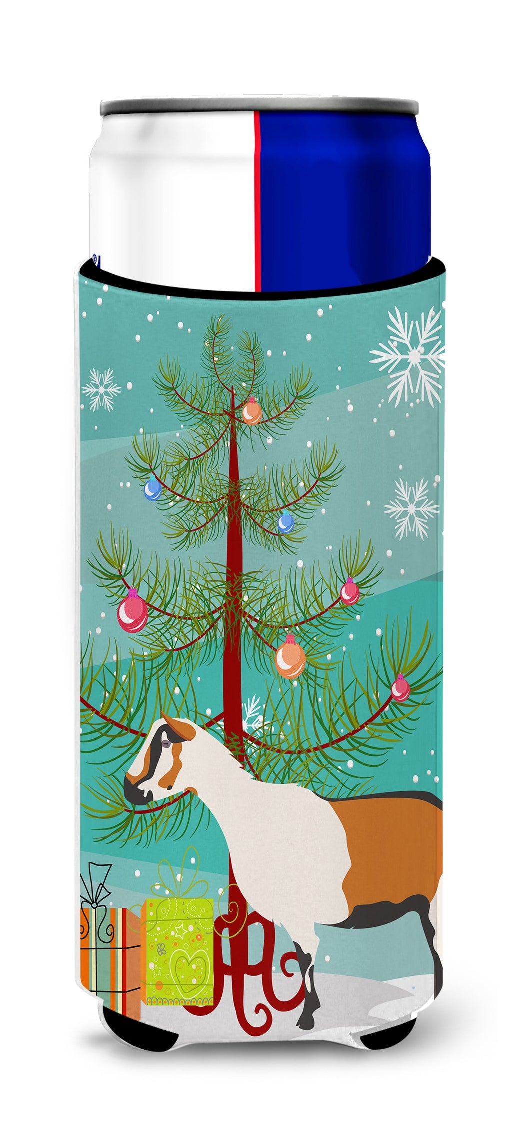 Alpine Goat Christmas Slim Can Hugger , Insulated Foam Hugger for 12 oz Slim Cans, Beer Bottles & Water Bottles, Printed in USA