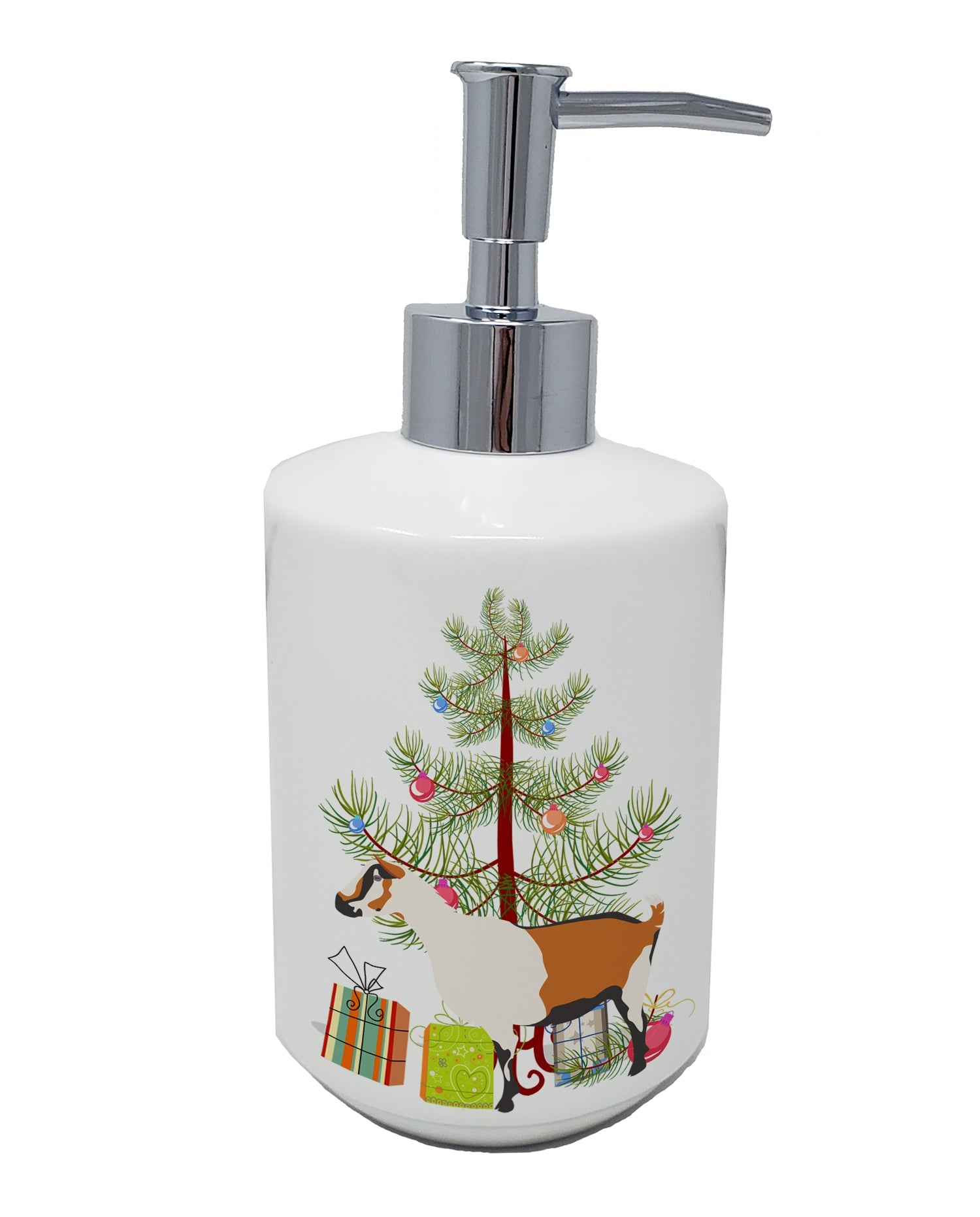 Alpine Goat Christmas Ceramic Soap Dispenser , Empty Refillable Hand Soap Pump Bottle for Bathroom Kitchen