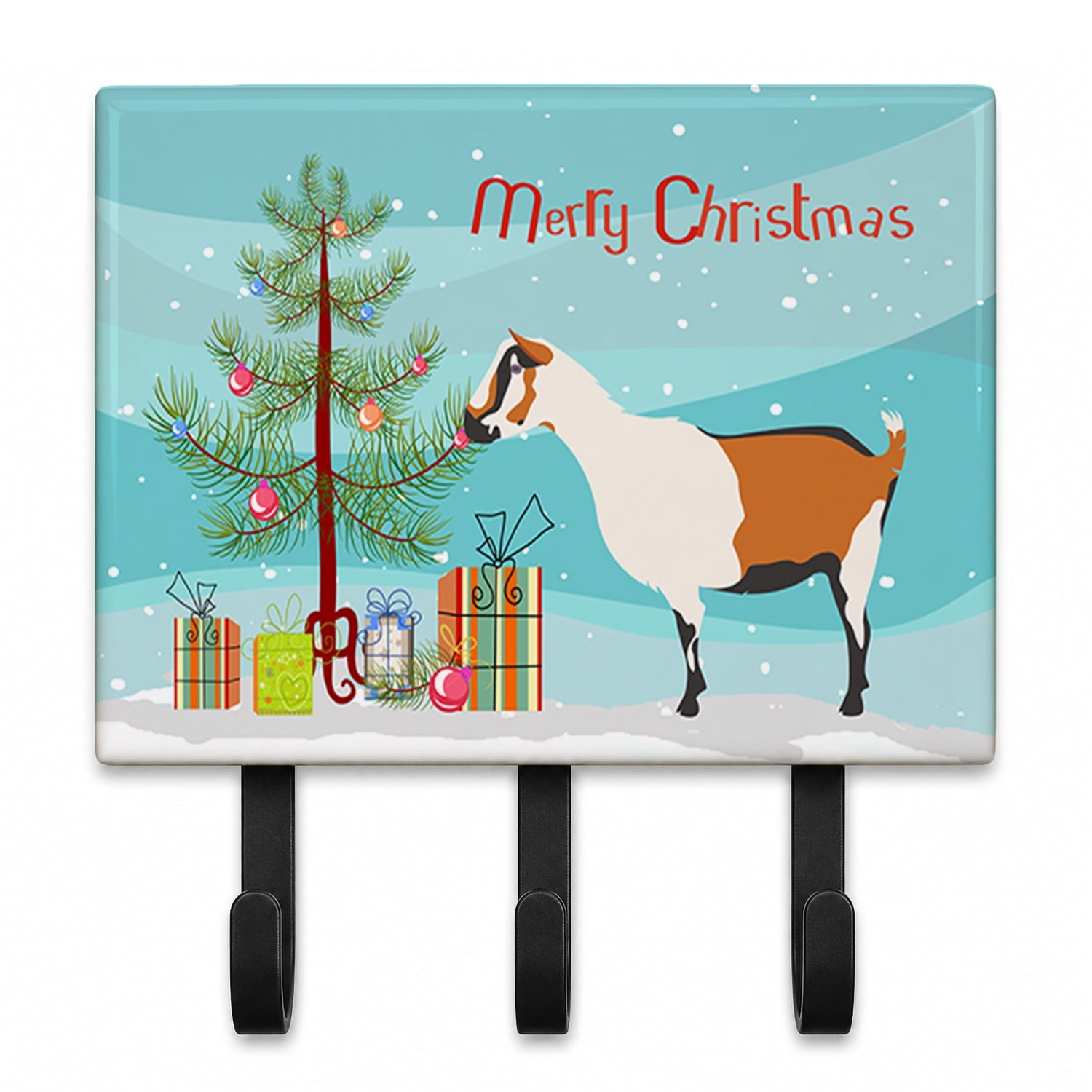 Alpine Goat Christmas Leash or Key Holder Wall Hooks, Coat Rack Wall Mount, for Hanging Keys, Towels, Aprons, Leashes