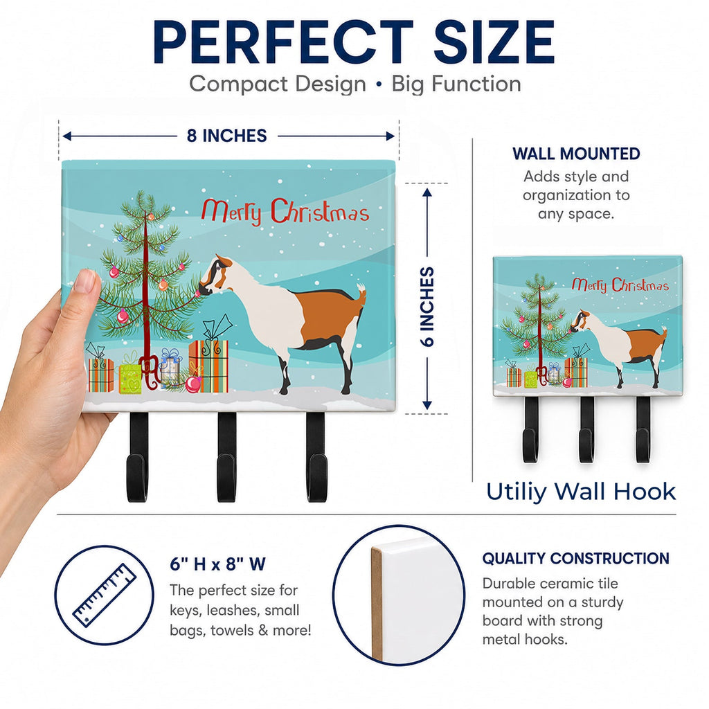 Alpine Goat Christmas Leash or Key Holder Wall Hooks, Coat Rack Wall Mount, for Hanging Keys, Towels, Aprons, Leashes