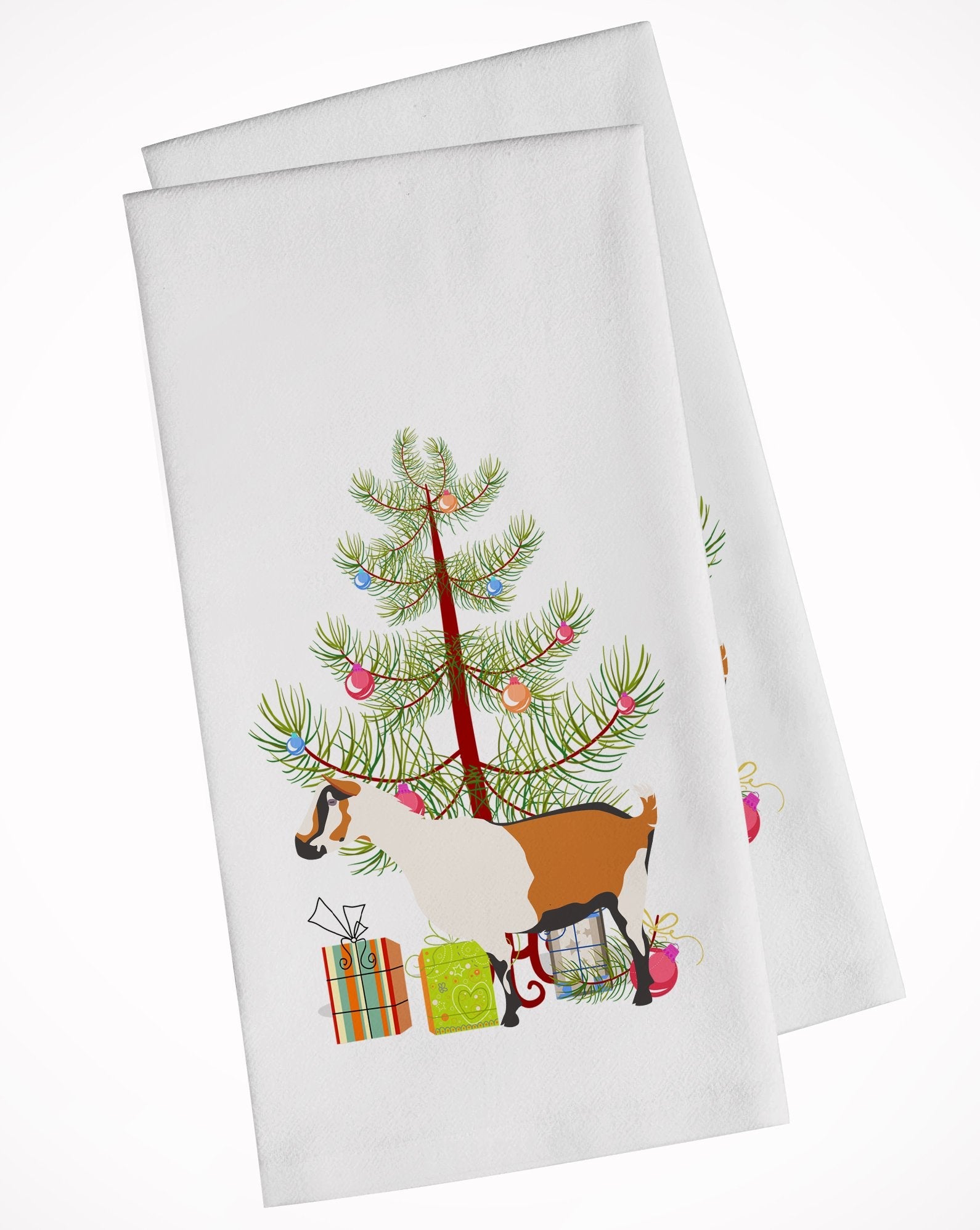 Alpine Goat Christmas Kitchen Towel Set of 2 White Dish Towels Decorative Bathroom Hand towel for Hand, Face, Hair, Yoga, Tea, Dishcloth, 19 X 28", White
