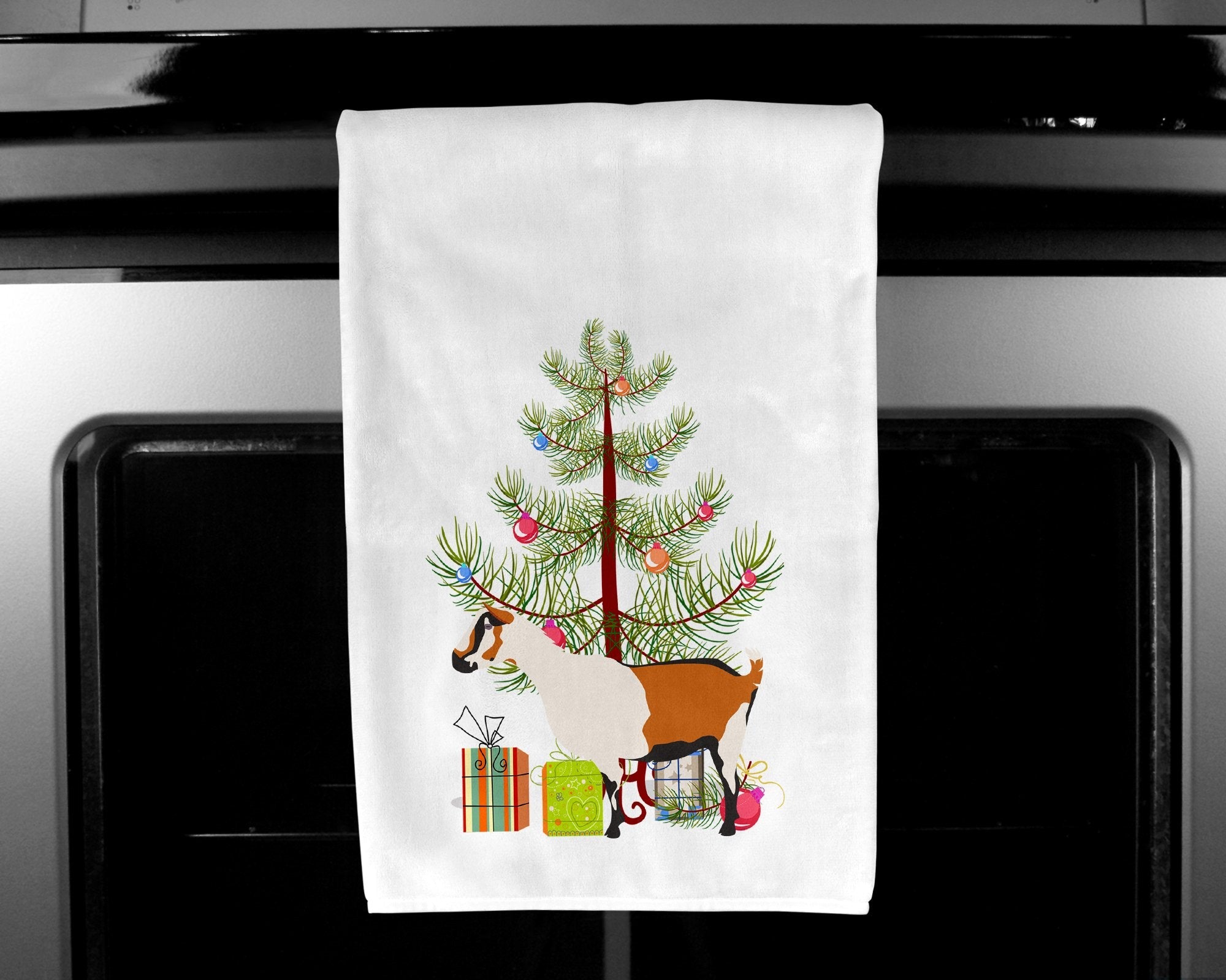 Alpine Goat Christmas Kitchen Towel Set of 2 White Dish Towels Decorative Bathroom Hand towel for Hand, Face, Hair, Yoga, Tea, Dishcloth, 19 X 28", White