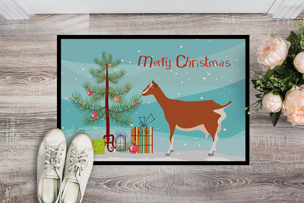 Toggenburger Goat Christmas Doormat Indoor Outdoor 24H X 36W Front Door Mat Rugs for Entryway, Non Slip Washable Low Pile,