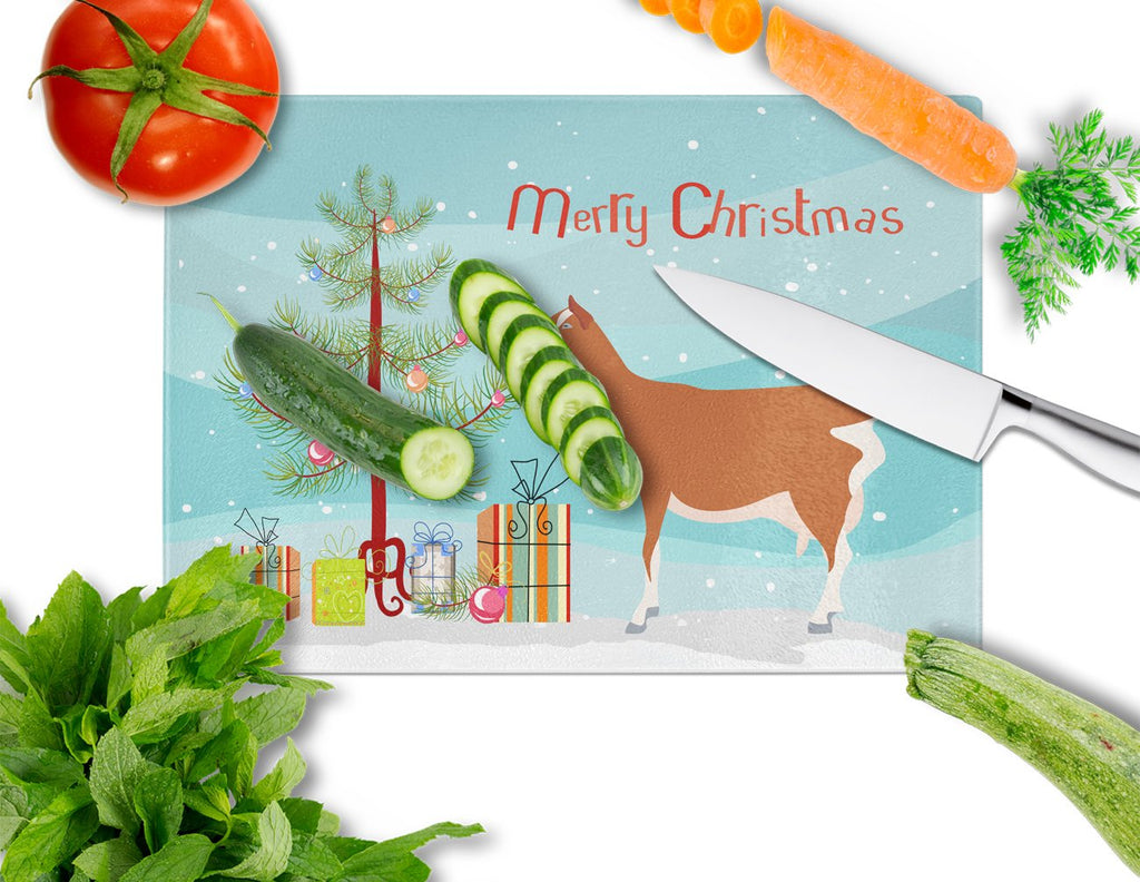 Toggenburger Goat Christmas Cutting Board Tempered Glass Kitchen Cutting Surface, Heat Resistant Chopping, Non-Slip Feet, Food Prep & Serving