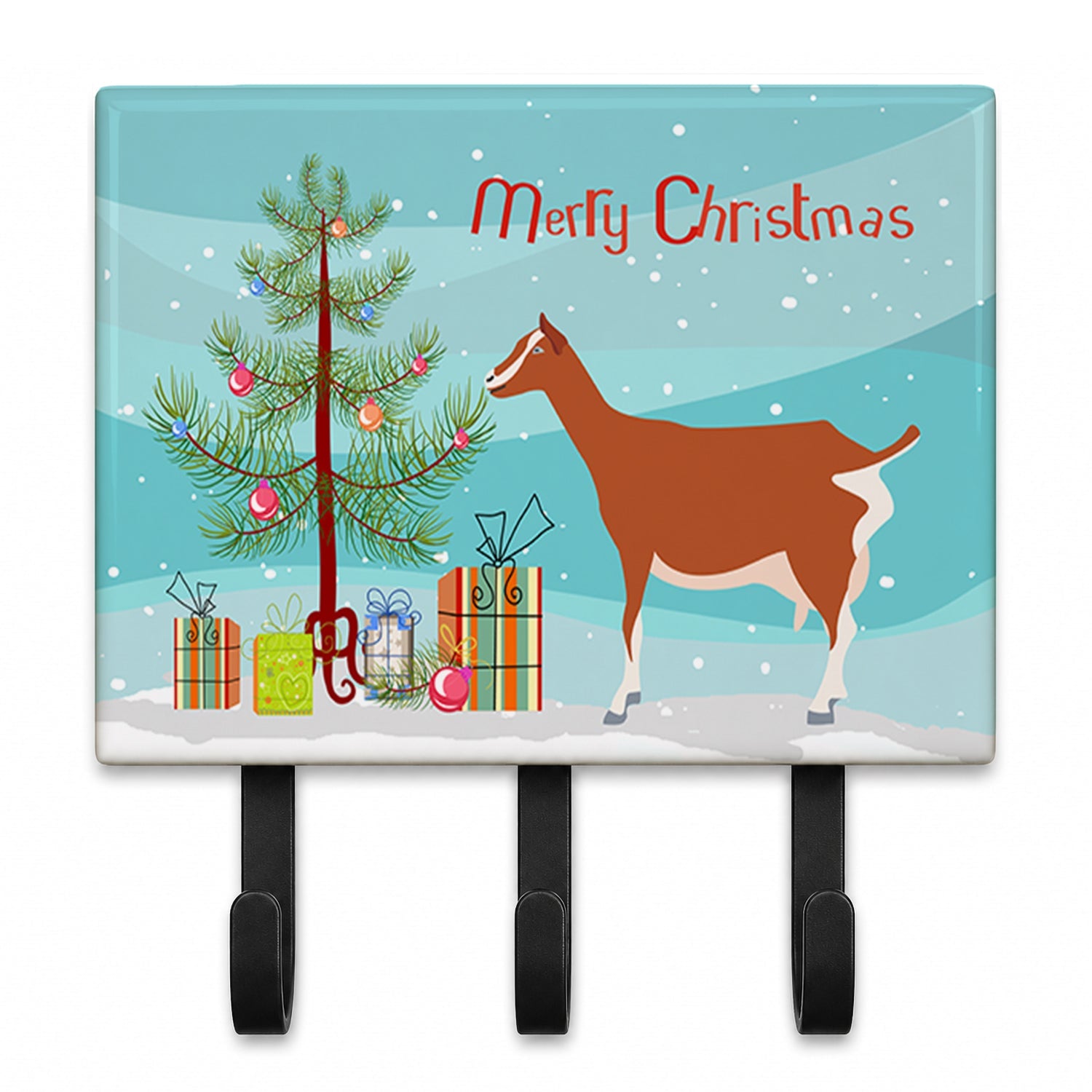 Toggenburger Goat Christmas Leash or Key Holder Wall Hooks, Coat Rack Wall Mount, for Hanging Keys, Towels, Aprons, Leashes