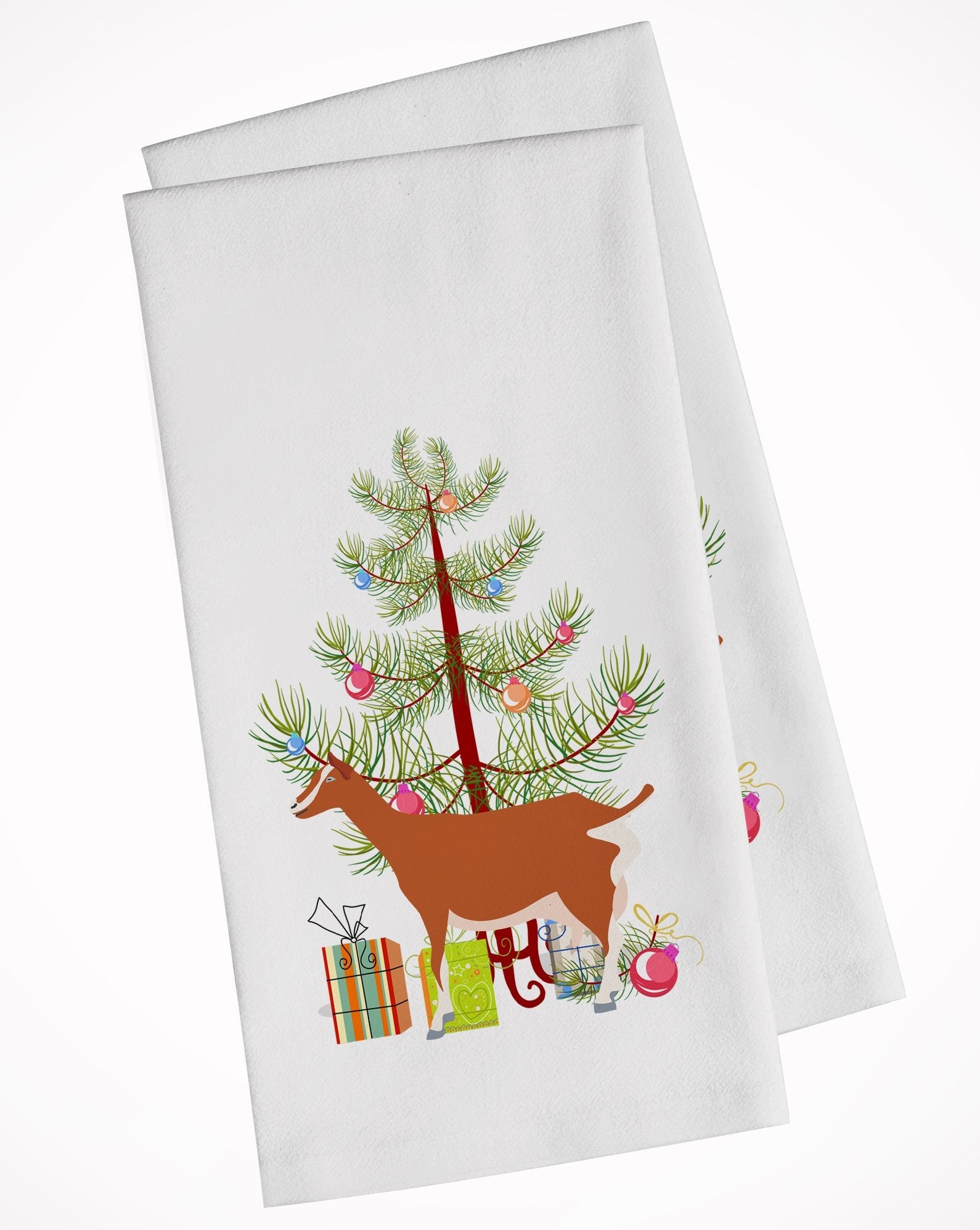 Toggenburger Goat Christmas Kitchen Towel Set of 2 White Dish Towels Decorative Bathroom Hand towel for Hand, Face, Hair, Yoga, Tea, Dishcloth, 19 X 28", White