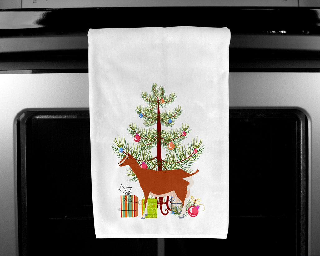 Toggenburger Goat Christmas Kitchen Towel Set of 2 White Dish Towels Decorative Bathroom Hand towel for Hand, Face, Hair, Yoga, Tea, Dishcloth, 19 X 28", White