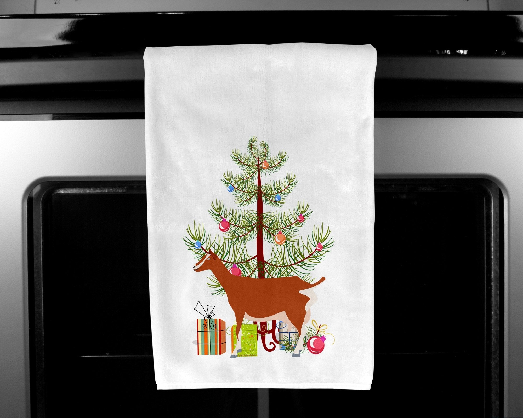 Toggenburger Goat Christmas Kitchen Towel Set of 2 White Dish Towels Decorative Bathroom Hand towel for Hand, Face, Hair, Yoga, Tea, Dishcloth, 19 X 28", White