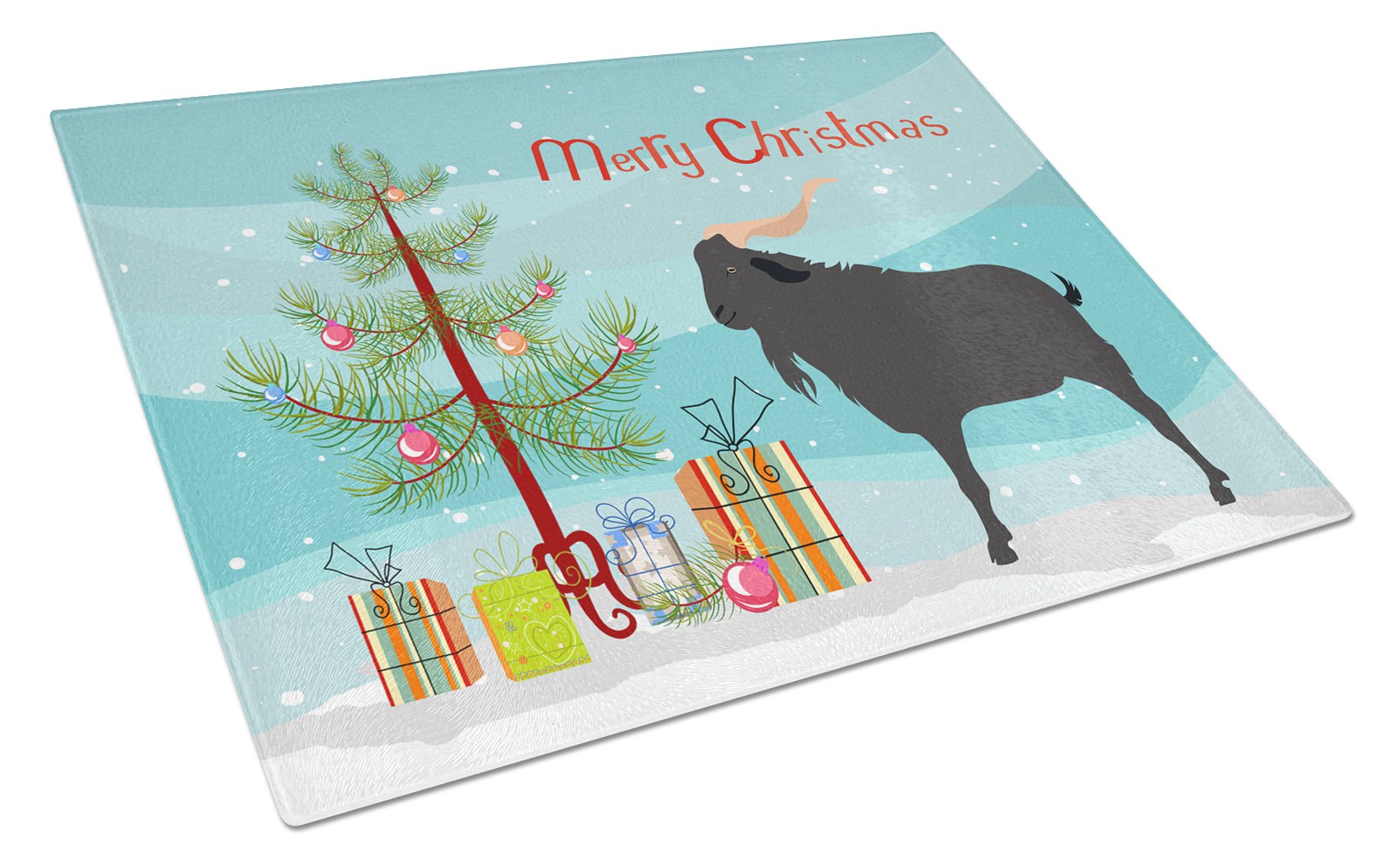Verata Goat Christmas Cutting Board Tempered Glass Kitchen Cutting Surface, Heat Resistant Chopping, Non-Slip Feet, Food Prep & Serving