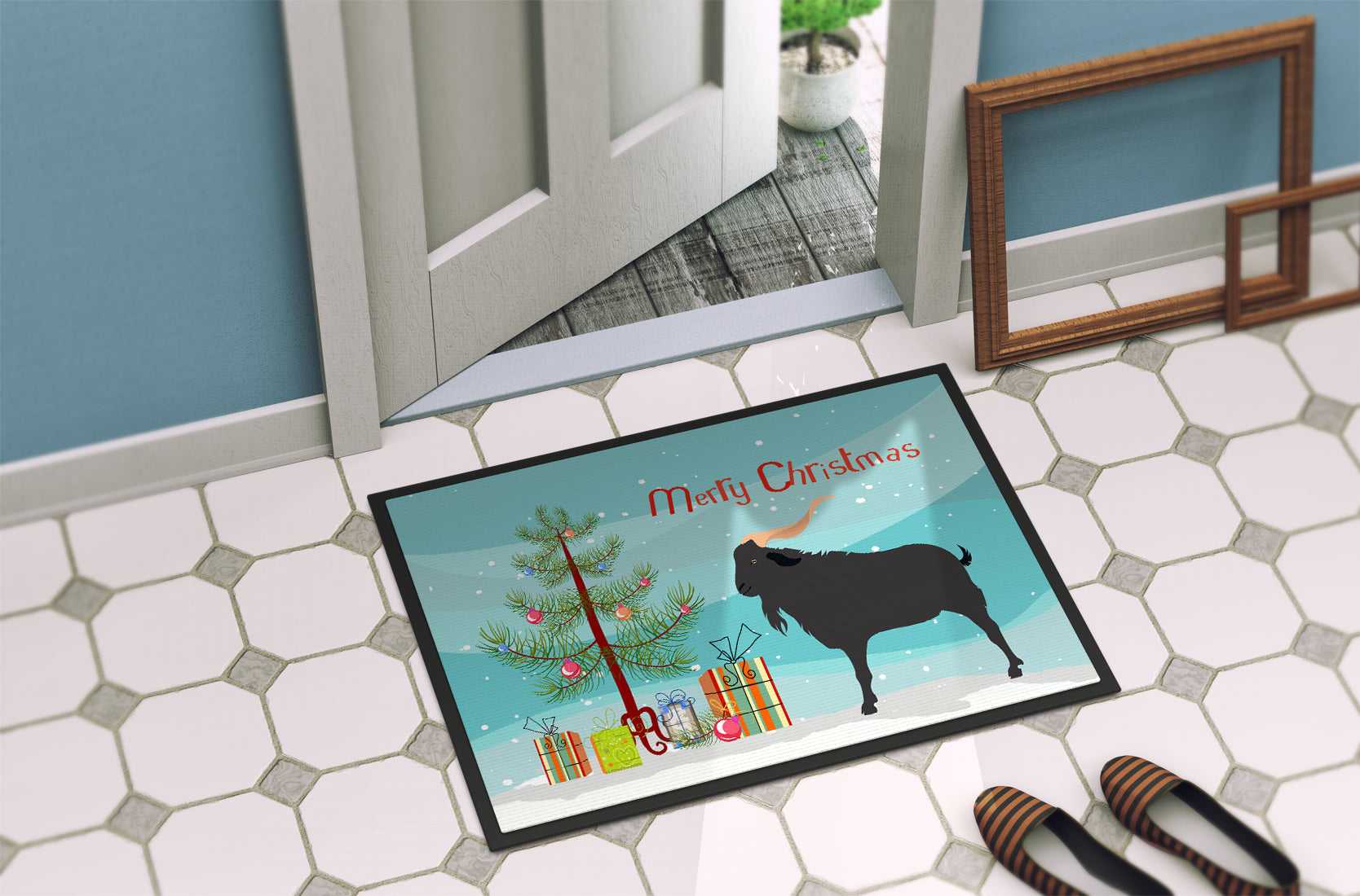 Verata Goat Christmas Doormat Indoor Outdoor 18H X 27W Front Door Mat Rugs for Entryway, Non Slip Washable