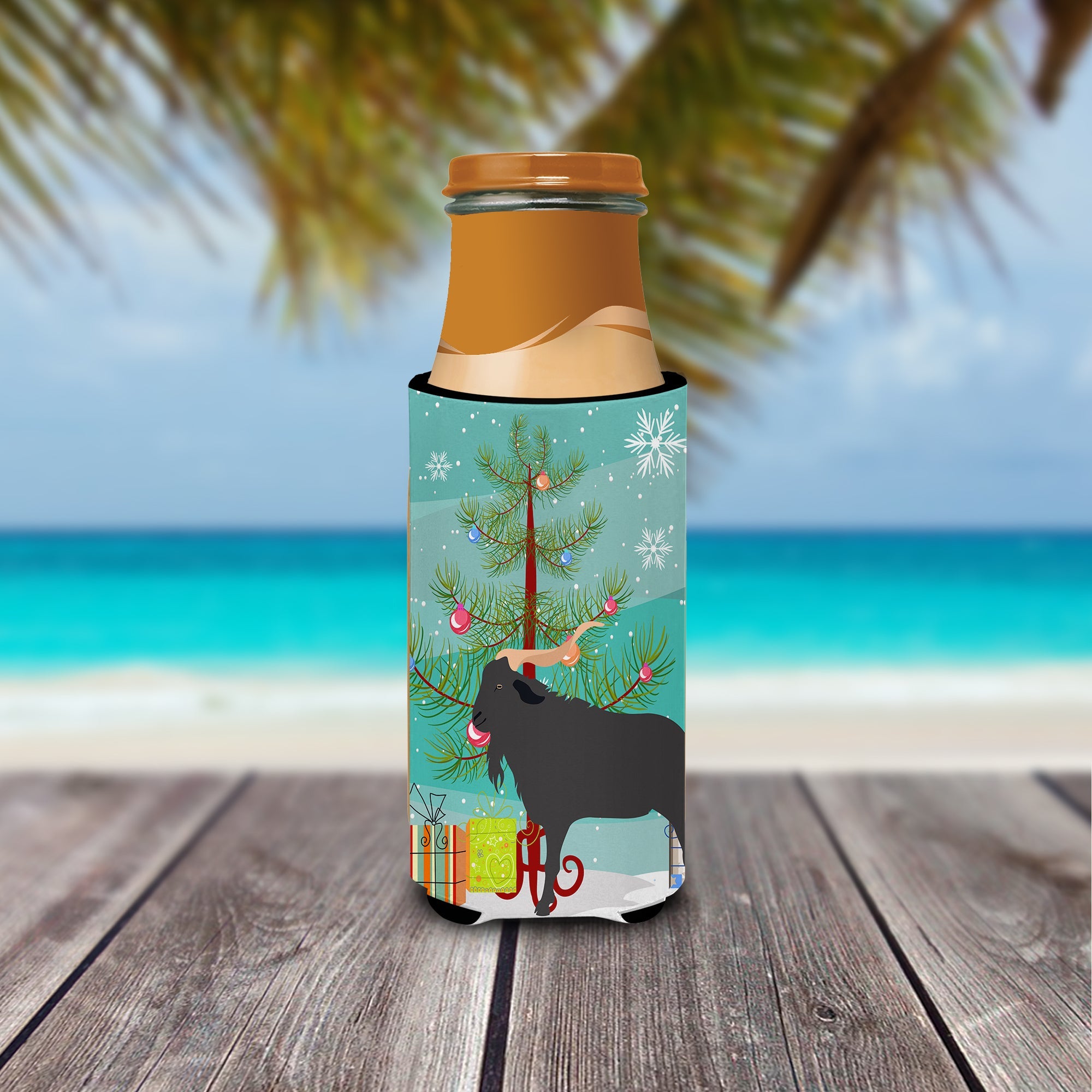Verata Goat Christmas Slim Can Hugger , Insulated Foam Hugger for 12 oz Slim Cans, Beer Bottles & Water Bottles, Printed in USA
