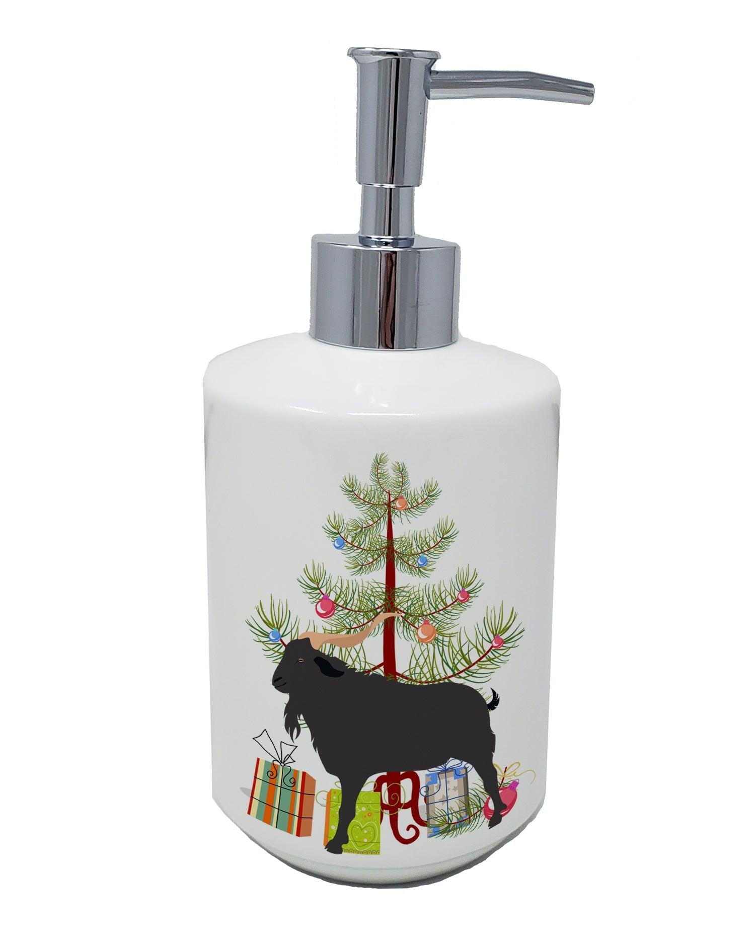 Verata Goat Christmas Ceramic Soap Dispenser , Empty Refillable Hand Soap Pump Bottle for Bathroom Kitchen