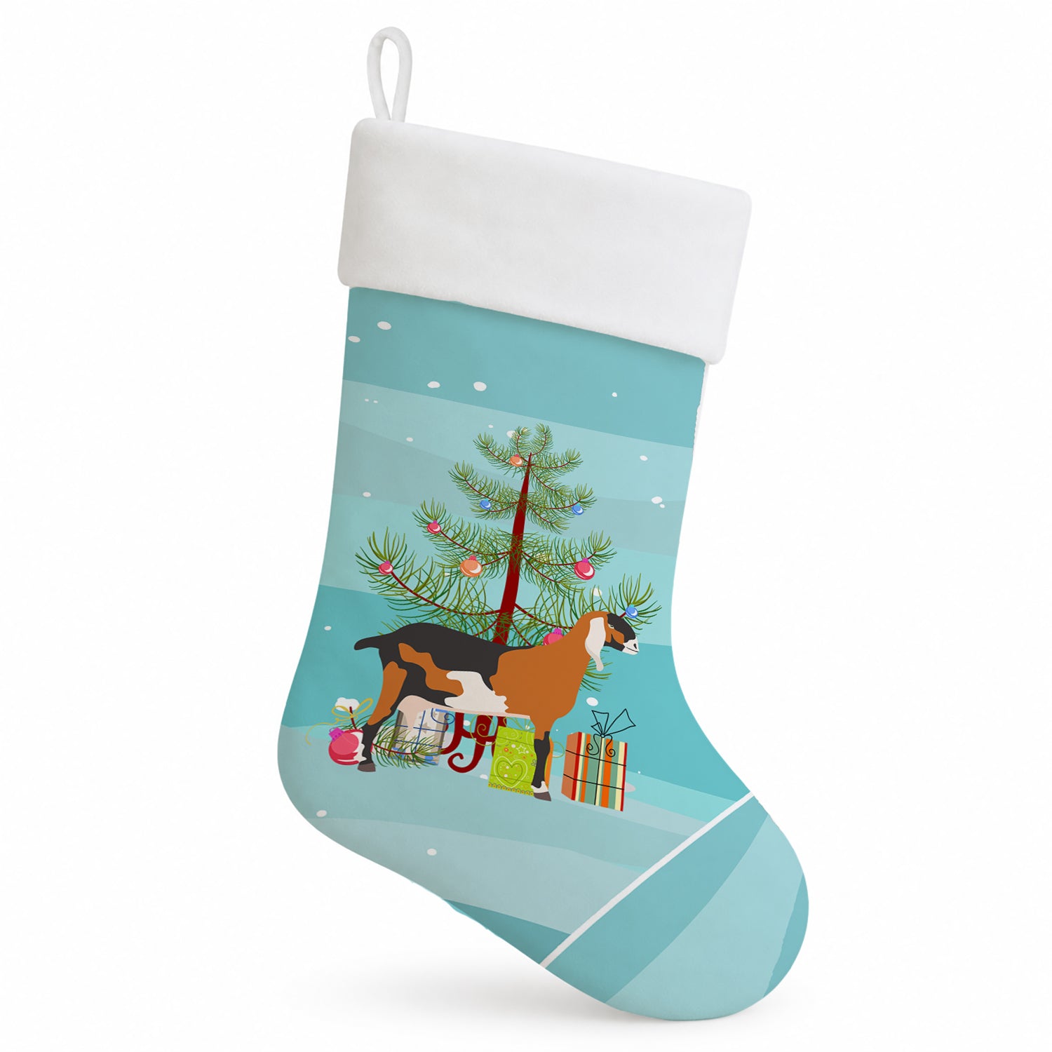 Anglo-nubian Nubian Goat Christmas Holiday Stocking Double-Sided Print, Polyester Suede,11x18, Made in USA
