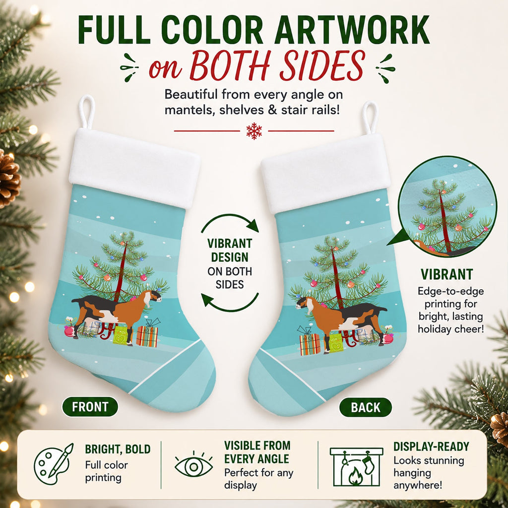 Anglo-nubian Nubian Goat Christmas Holiday Stocking Double-Sided Print, Polyester Suede,11x18, Made in USA