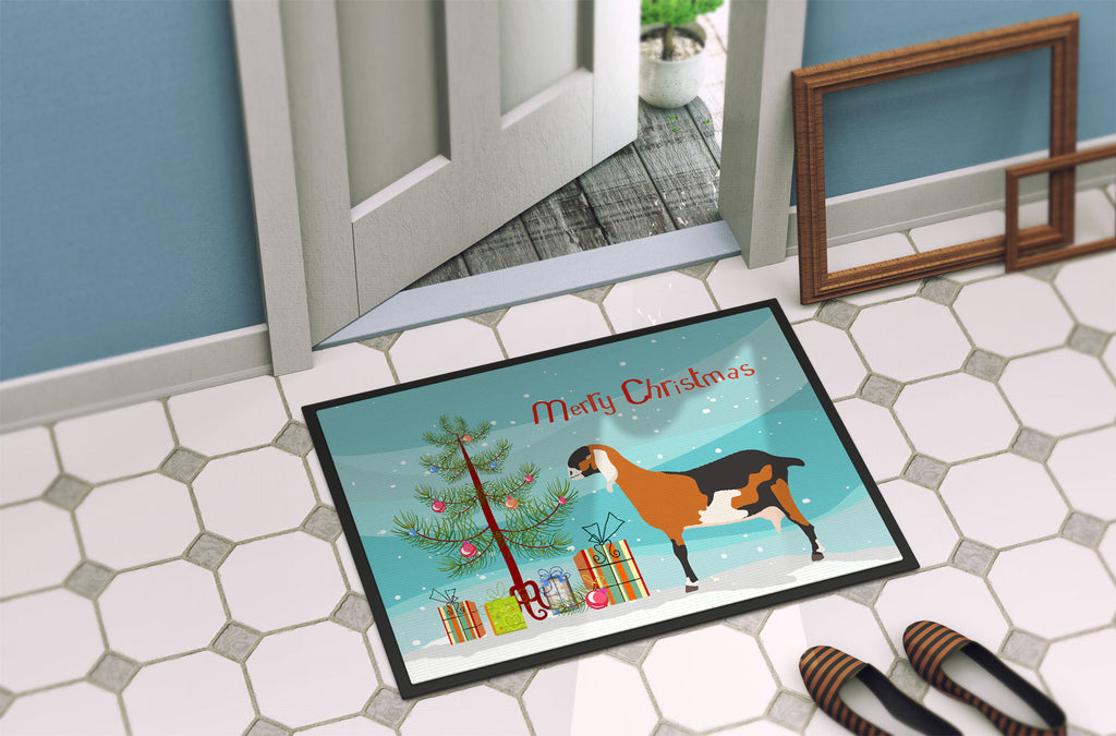 Anglo-nubian Nubian Goat Christmas Doormat Indoor Outdoor 24H X 36W Front Door Mat Rugs for Entryway, Non Slip Washable Low Pile,