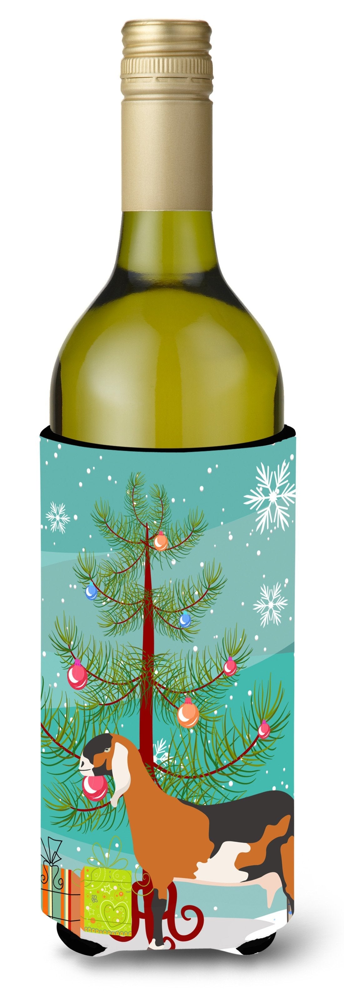 Anglo-nubian Nubian Goat Christmas Wine Bottle Hugger Gift Sleeve for Standard 750 ml Bottles, Insulated Reusable Also Fits Mini Shot & Pint Bottles