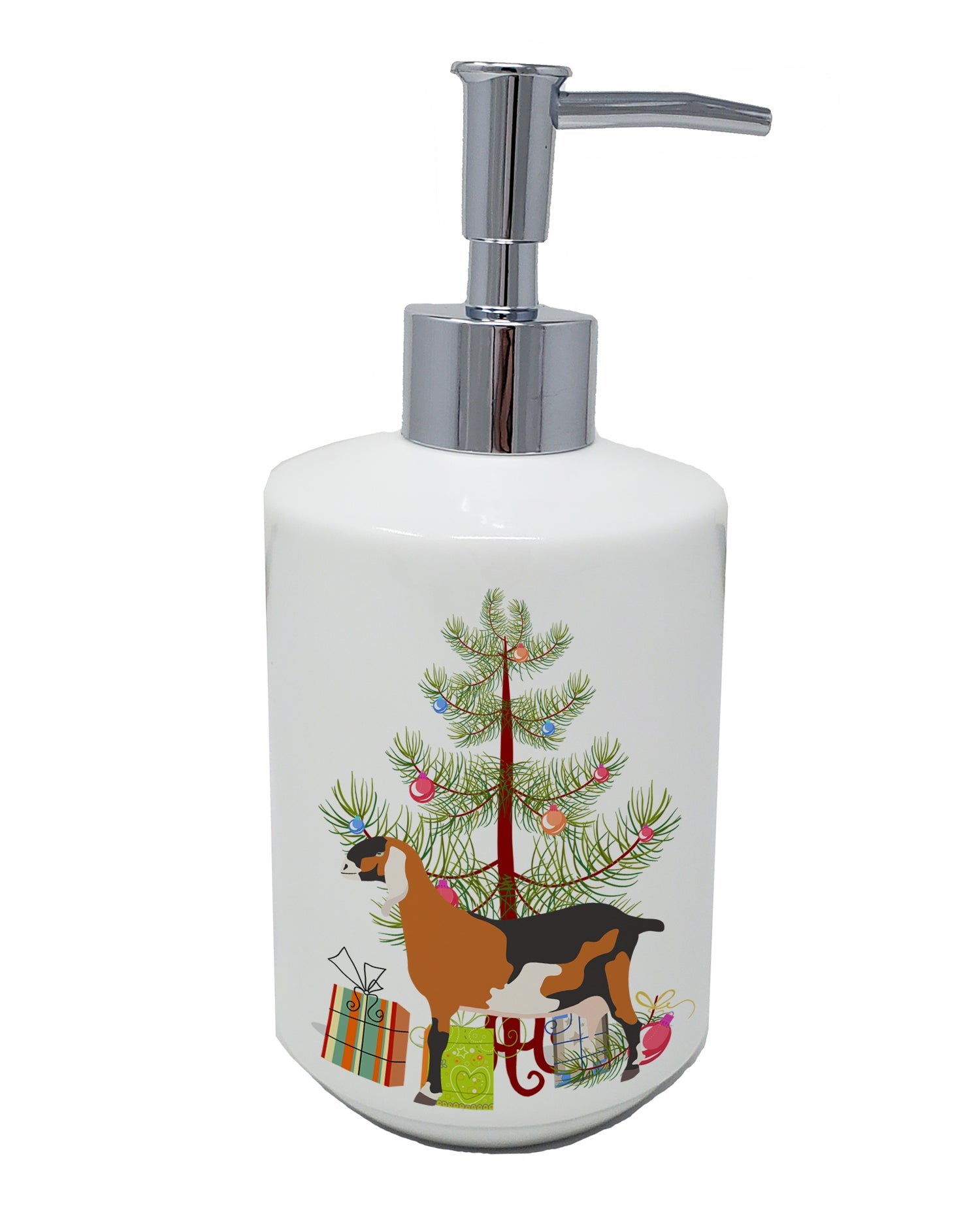 Anglo-nubian Nubian Goat Christmas Ceramic Soap Dispenser , Empty Refillable Hand Soap Pump Bottle for Bathroom Kitchen