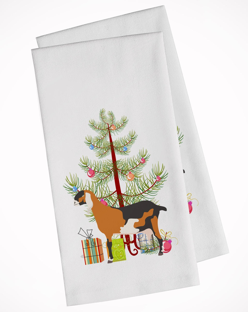 Anglo-nubian Nubian Goat Christmas Kitchen Towel Set of 2 White Dish Towels Decorative Bathroom Hand towel for Hand, Face, Hair, Yoga, Tea, Dishcloth, 19 X 28", White