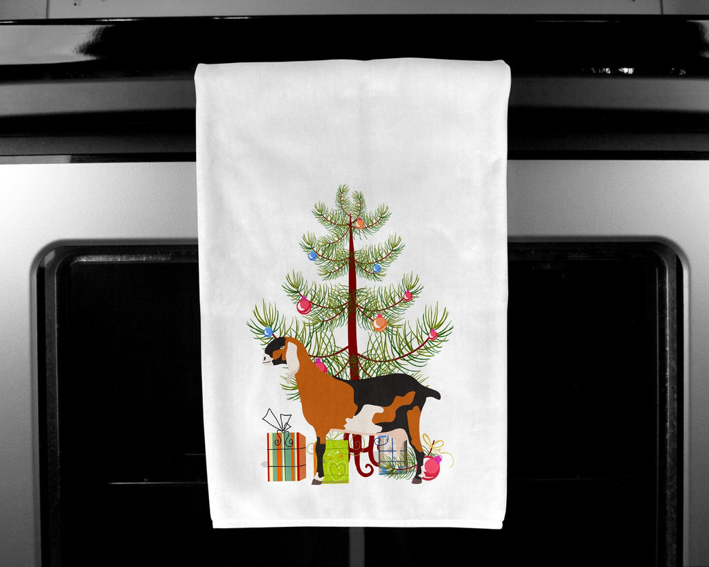 Anglo-nubian Nubian Goat Christmas Kitchen Towel Set of 2 White Dish Towels Decorative Bathroom Hand towel for Hand, Face, Hair, Yoga, Tea, Dishcloth, 19 X 28", White