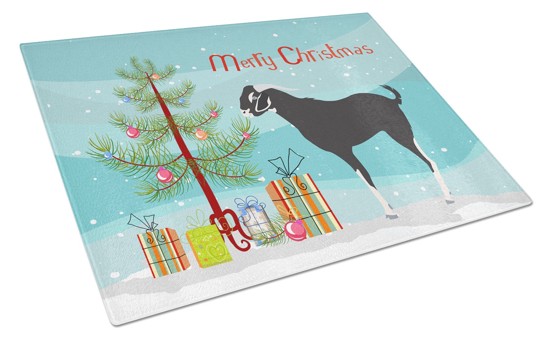 Black Bengal Goat Christmas Cutting Board Tempered Glass Kitchen Cutting Surface, Heat Resistant Chopping, Non-Slip Feet, Food Prep & Serving