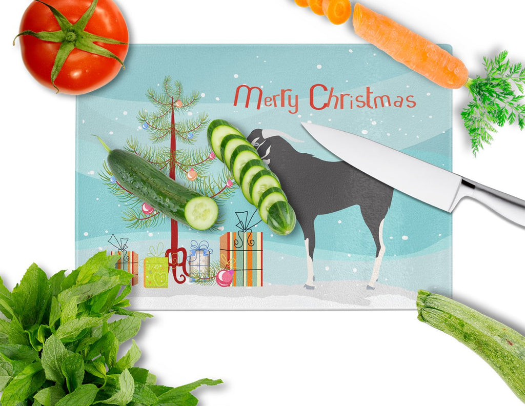 Black Bengal Goat Christmas Cutting Board Tempered Glass Kitchen Cutting Surface, Heat Resistant Chopping, Non-Slip Feet, Food Prep & Serving