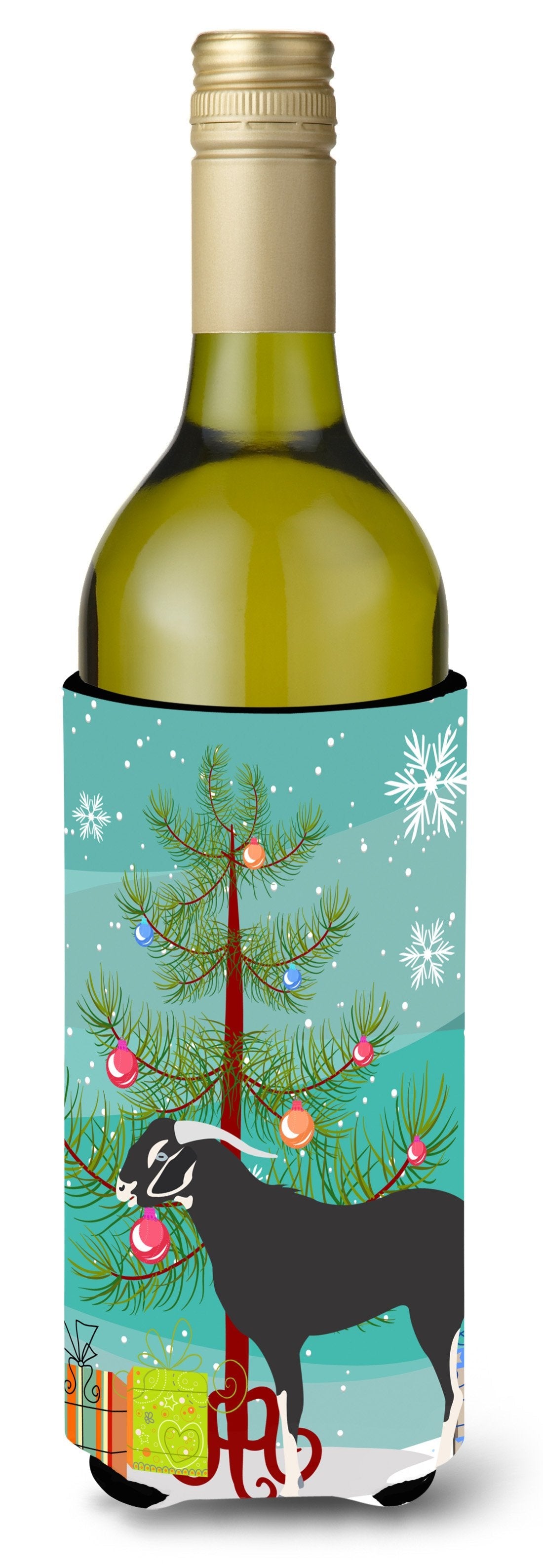 Black Bengal Goat Christmas Wine Bottle Hugger Gift Sleeve for Standard 750 ml Bottles, Insulated Reusable Also Fits Mini Shot & Pint Bottles