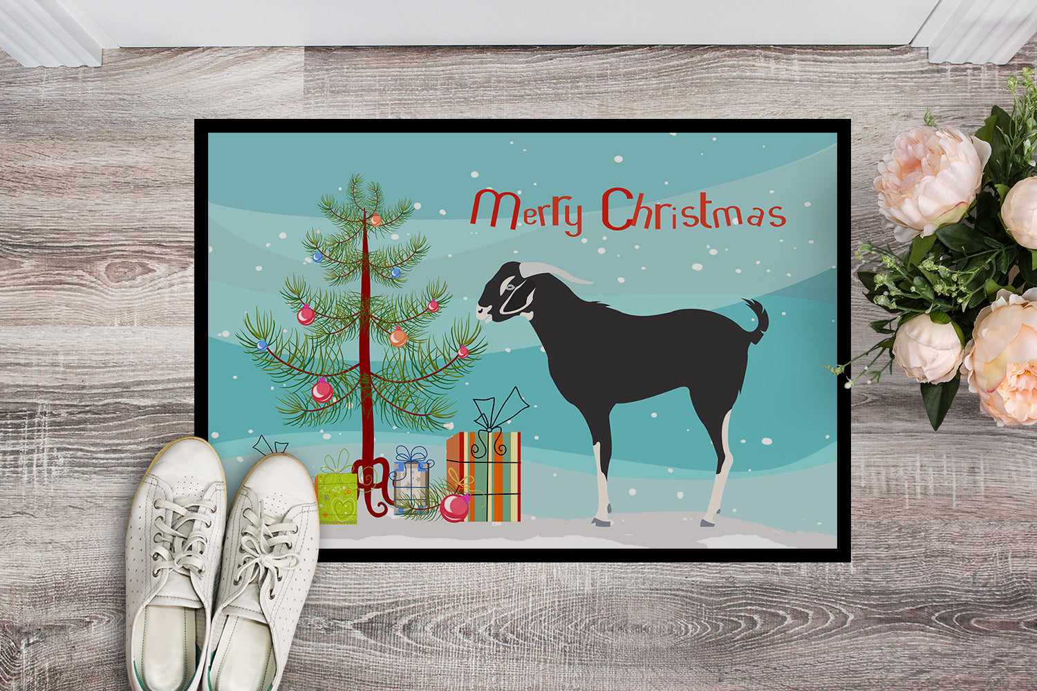 Black Bengal Goat Christmas Doormat Indoor Outdoor 18H X 27W Front Door Mat Rugs for Entryway, Non Slip Washable