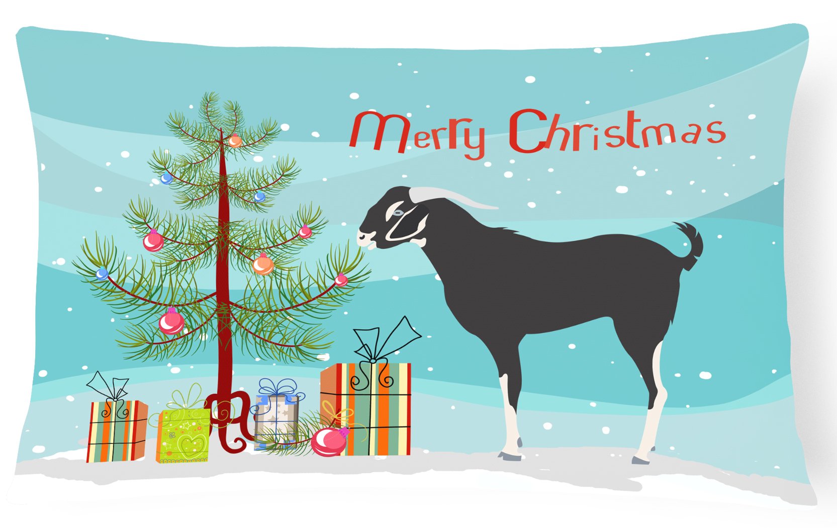 Black Bengal Goat Christmas Decorative Throw Pillow 12x16 Indoor Outdoor Accent Cushion, Fabric Cover with Insert for Sofa, Bed, Porch & Living Room