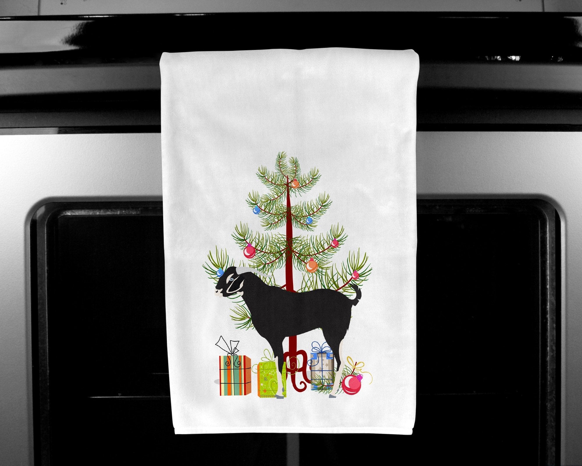 Black Bengal Goat Christmas Kitchen Towel Set of 2 White Dish Towels Decorative Bathroom Hand towel for Hand, Face, Hair, Yoga, Tea, Dishcloth, 19 X 28", White