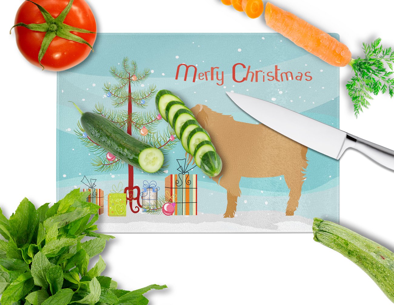 American Lamancha Goat Christmas Cutting Board Tempered Glass Kitchen Cutting Surface, Heat Resistant Chopping, Non-Slip Feet, Food Prep & Serving