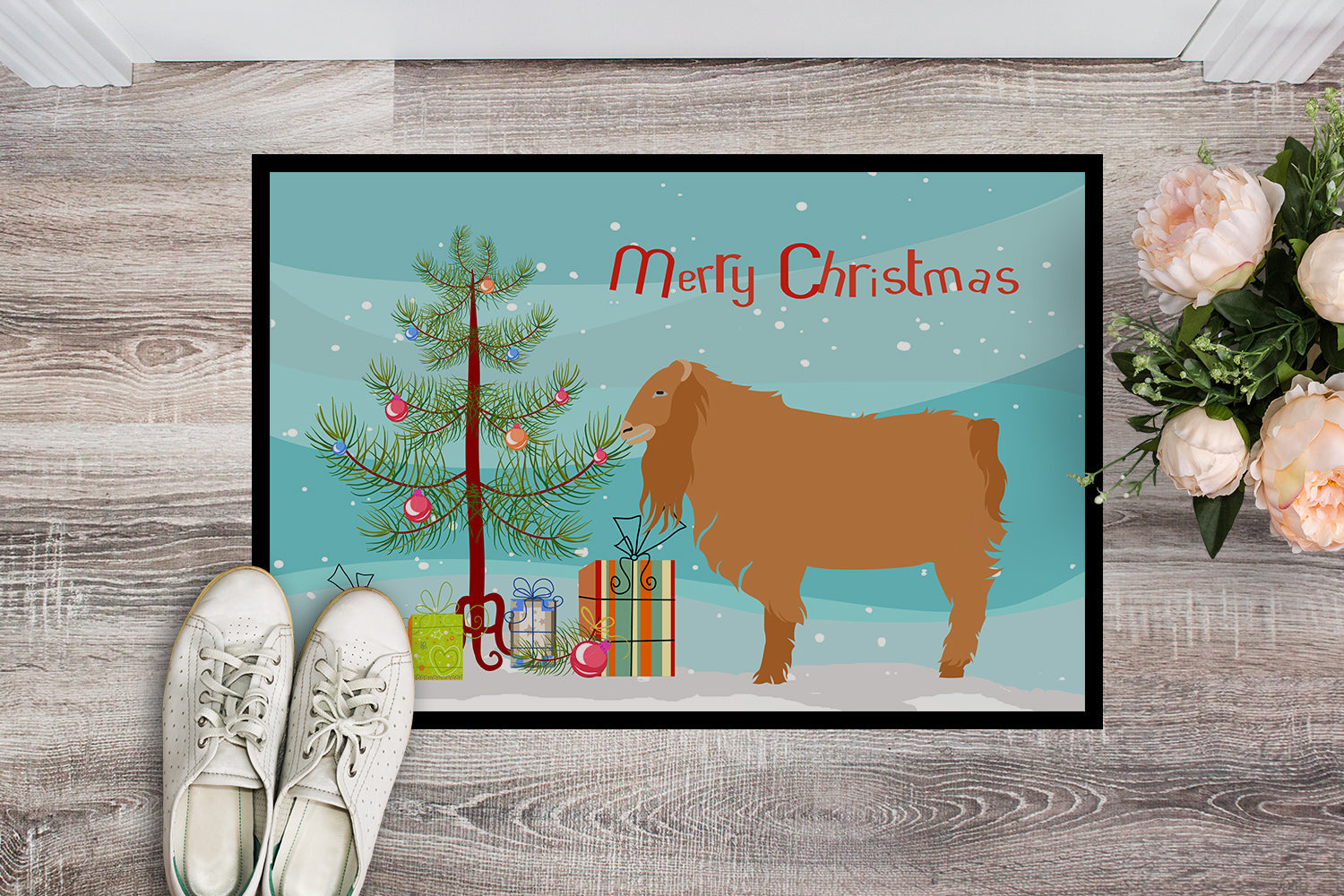 American Lamancha Goat Christmas Doormat Indoor Outdoor 18H X 27W Front Door Mat Rugs for Entryway, Non Slip Washable