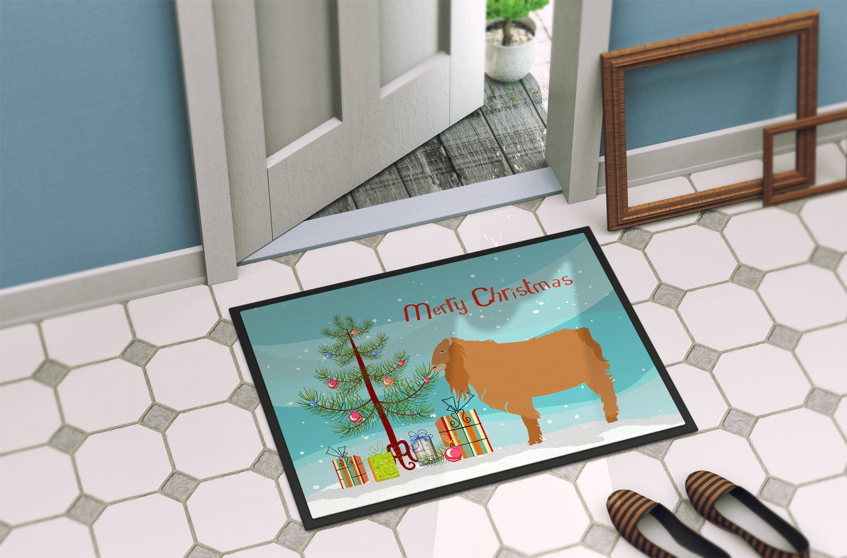 American Lamancha Goat Christmas Doormat Indoor Outdoor 18H X 27W Front Door Mat Rugs for Entryway, Non Slip Washable