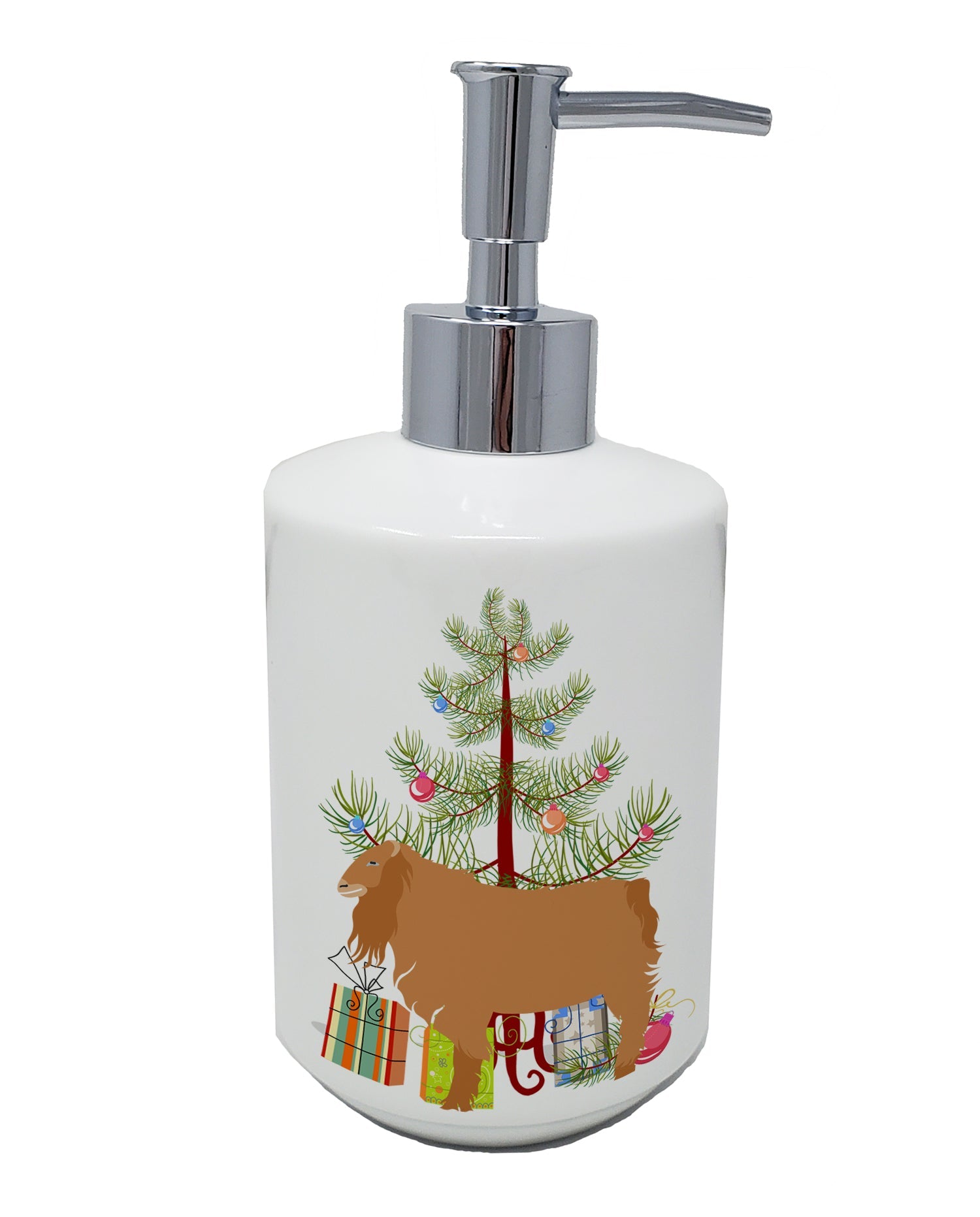 American Lamancha Goat Christmas Ceramic Soap Dispenser , Empty Refillable Hand Soap Pump Bottle for Bathroom Kitchen