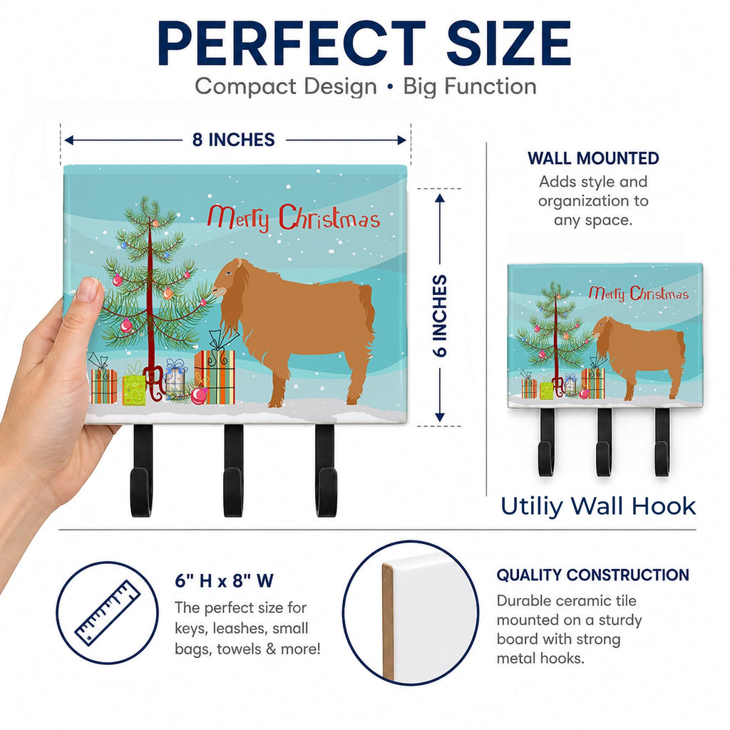 American Lamancha Goat Christmas Leash or Key Holder Wall Hooks, Coat Rack Wall Mount, for Hanging Keys, Towels, Aprons, Leashes