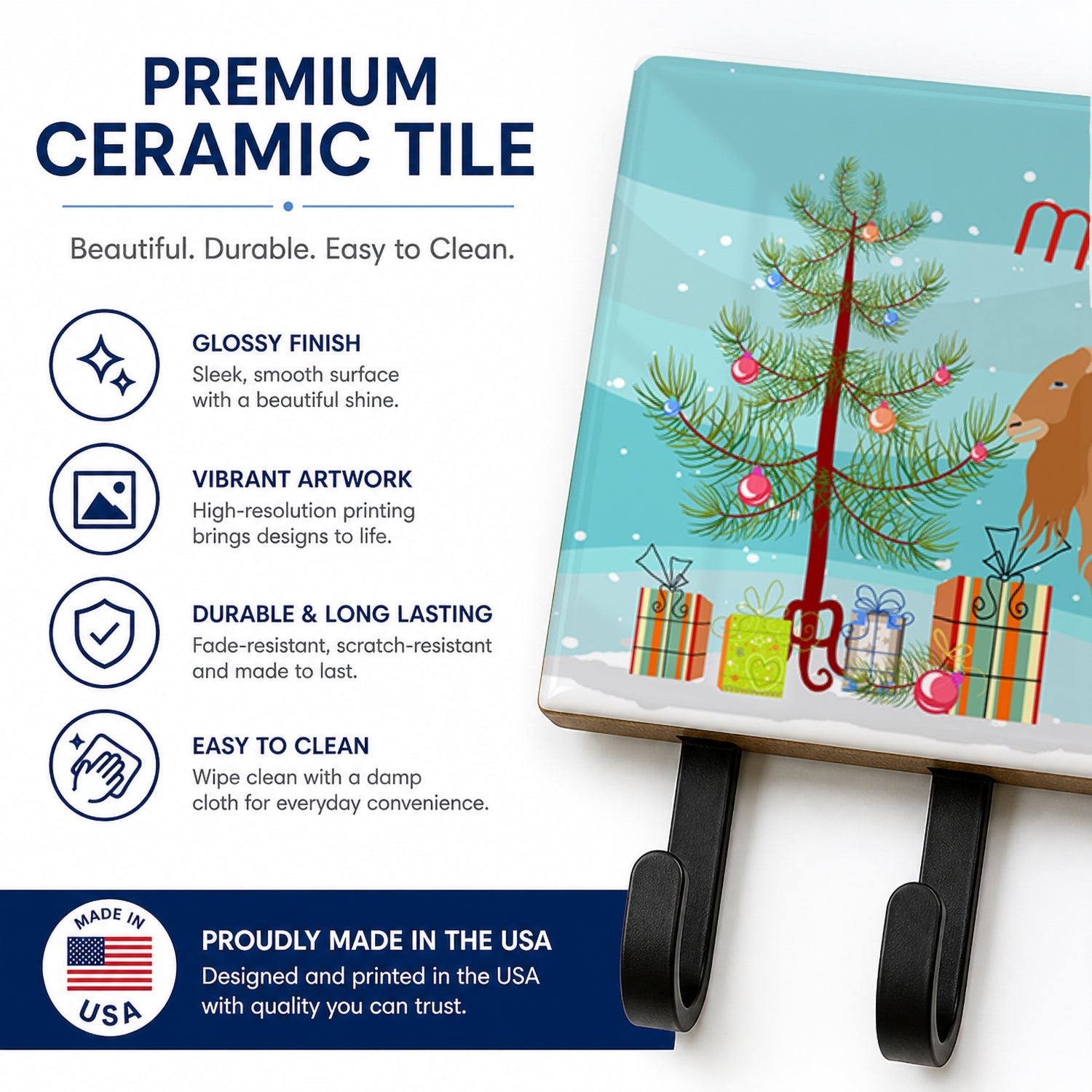 American Lamancha Goat Christmas Leash or Key Holder Wall Hooks, Coat Rack Wall Mount, for Hanging Keys, Towels, Aprons, Leashes