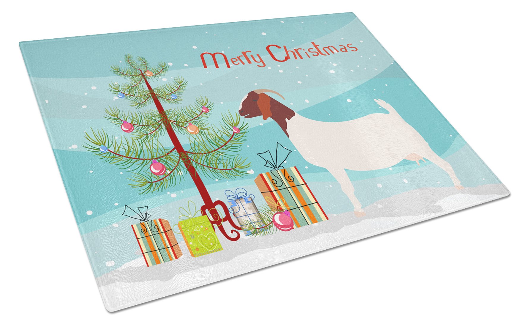 Boer Goat Christmas Cutting Board Tempered Glass Kitchen Cutting Surface, Heat Resistant Chopping, Non-Slip Feet, Food Prep & Serving